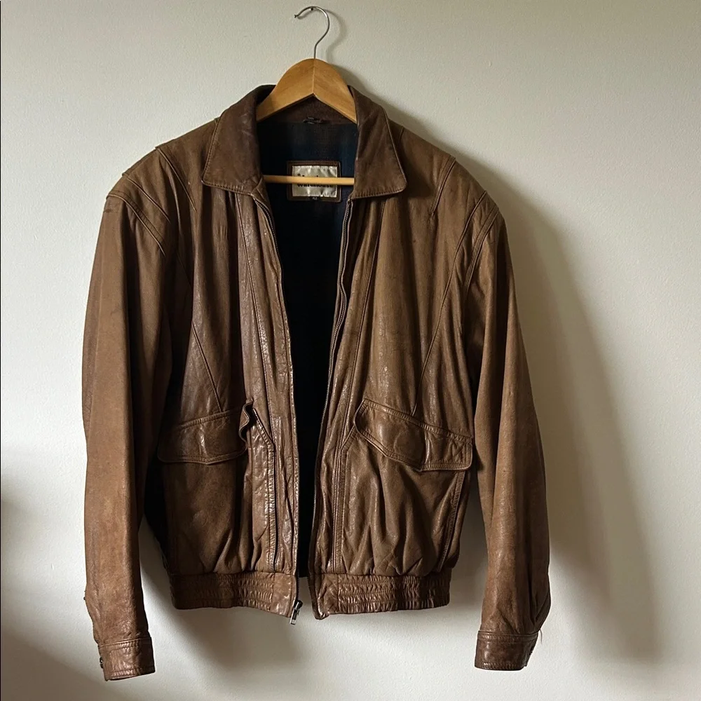 Vintage Leather Bomber Jacket Leather Warehouse XL Oversized